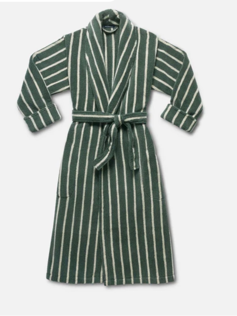 NWT Brooklinen Green and White Striped Plush Robe